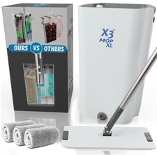 X3 Mop, Separates Dirty and Clean Water, 3-Chamber Design, Flat Mop and Bucke...