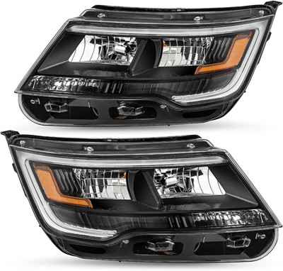 Black Housing Headlight Assembly Replacement W/Drl for 2016 to 2019 Ford Explore
