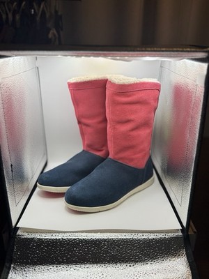 Crocs Adela Foldover Suede Faux Fur Winter Boots Red Navy Size W6 - NWOT