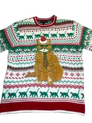 Blizzard Bay 3D Cat Ugly Christmas Sweater Green Red White Size M