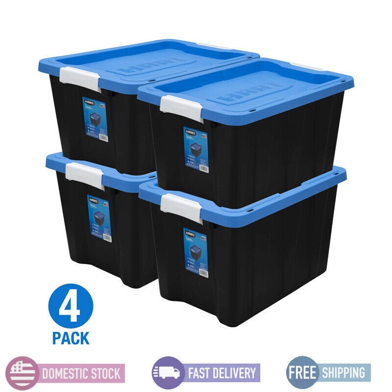 4-Pack 12-Gallon Stackable Blue Latching Storage Bins with Lids