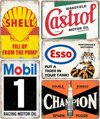 5 Pack Vintage Metal Tin Signs Garage Man Cave Bar Old Car Gas Oil Posters 8x12''