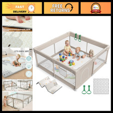 47x47in Baby Playpen with Mat, Portable Play Yard for Toddlers Infants, Grey