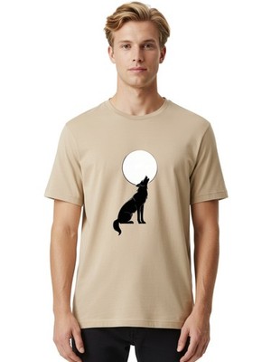 Wolf-Howling-At-Moon-3 Mens Graphic Tee,100% Cotton,Casual Summer Wear
