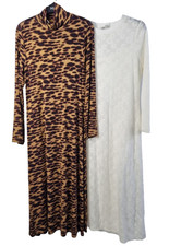 M&S Women's Midaxi Dresses Size 14Petite 2Pcs Brown Knit & White Floral Lace NEW