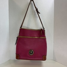 Dooney Bourke Pink Pebbled Shoulder Bag Brown Trim Zip Top Gold Hardware