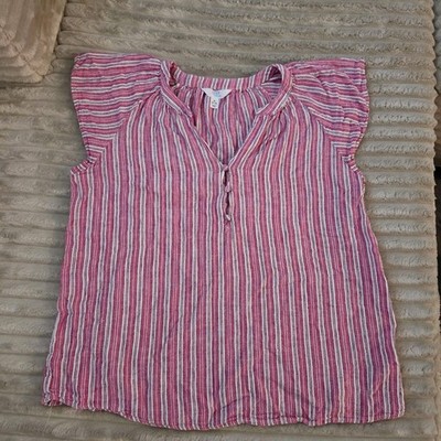 Time & Tru Womens Medium 8-10 Pink And White Striped Shirt