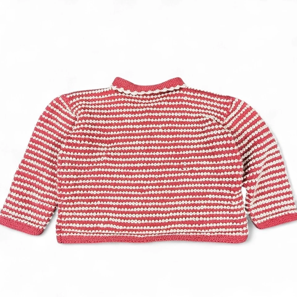 Винтажный ручной работы вязаный кардиган красный белая полоса с воротником качается Kitchy Twee девочка - Изображение 4 из 4