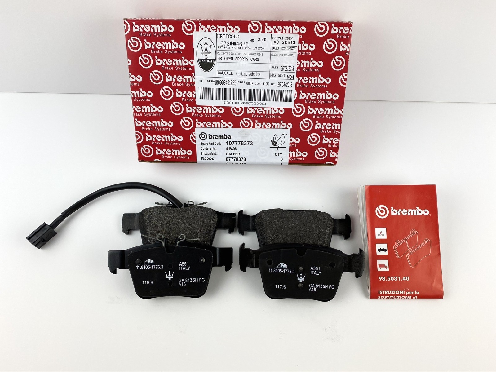 Maserati Ghibli 2017 Rear Brake pads Set
