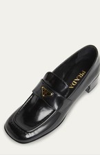1150 PRADA Women s Triangle Logo Leather Pumps Loafers Black Size 36.5/6.5