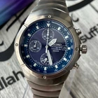 Seiko Watch 7T62 Titanium Mens 2004 Lobster Bracelet Alarm Chronograph Blue Dial