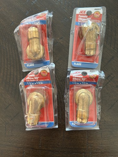 Ace Lot of 4 Brass 1/2" Flare x 1/2" Female FPT 90ยฐ Degree Elbow Adapter Union