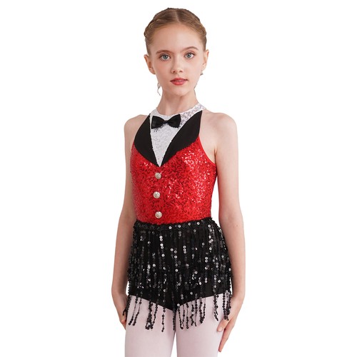 Kids Girls Dance Dress Back Keyhole Leotard Christmas Dancewear Party Romper - Picture 9 of 59