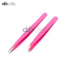 Slant  Pointed Tweezers Set Eyebrow Ingrown Facial  Nose Hair Pink Color