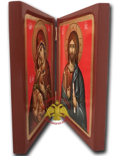 Orthodox Hagiography Wooden Travel Icon Diptych Orthodoxe Reiseikone Diptychon - Picture 5 of 5