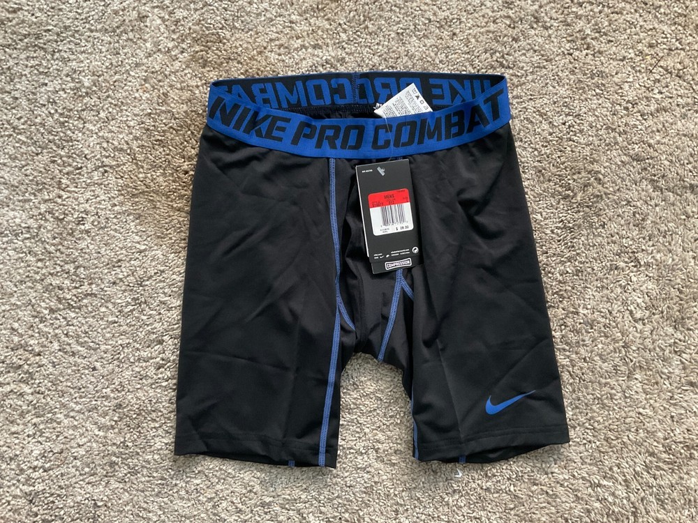 NEW Nike Pro Compression Shorts Black Blue 269604 019 L Football Large