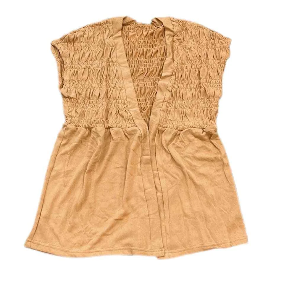 SMALL KAYLIN LuLaRoe Short Sleeved Smocked Cardigan SOLID CAMEL