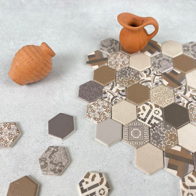 Dollhouse flooring Miniature hexagonal tiles 1:12 scale floor Mini clay tile