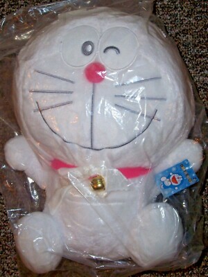 NWT 17'' Doraemon White Snow Winter Cat Neko Winking Plush Bell Bow Toreba Taito!