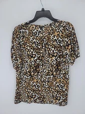 Talbots Top Womens Large Petite Animal Print Short Sleeve Boho Casual Peasant