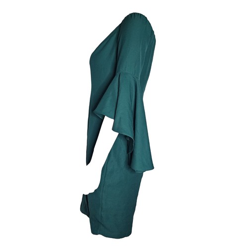 VENUS Solid All Green Zip Back Ruffle Sleeve Pencil Dress Womens Size 6 - Picture 2 of 7