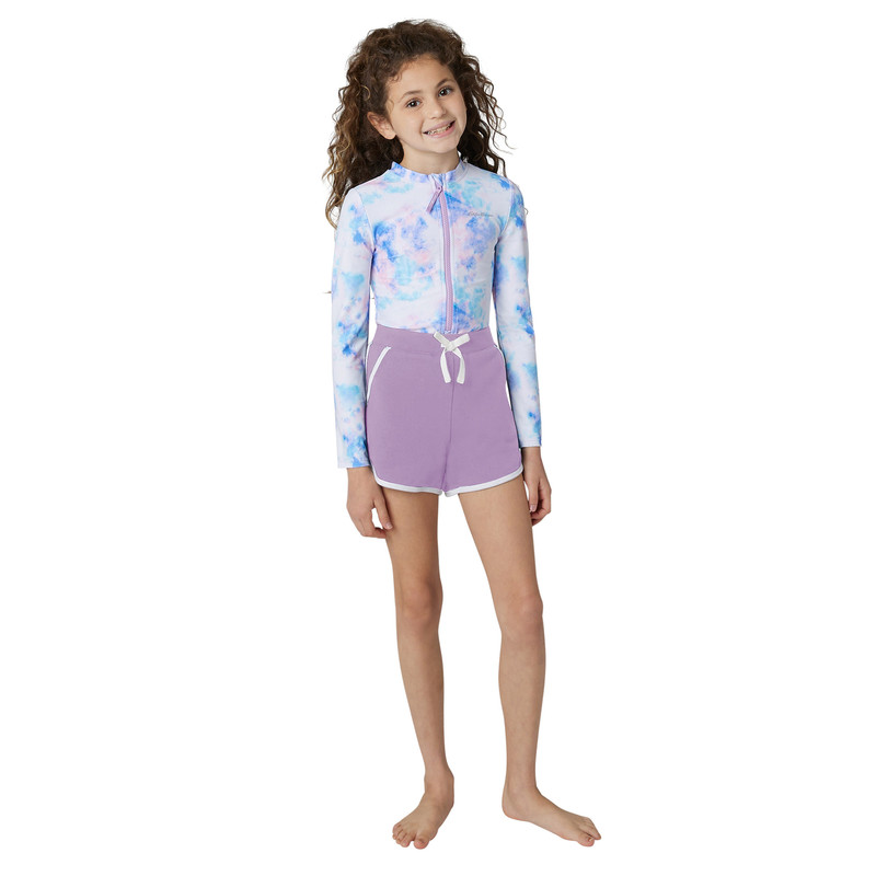 NWT Eddie Bauer Long Sleeve Swim Suit & Shorts Set Purple Size Large: L (14-16)