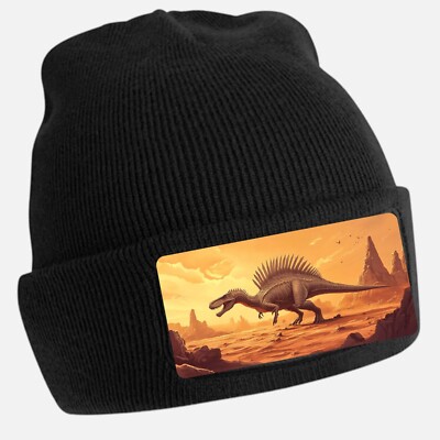 Unisex Cotton Spyosaurus Print Black Beanie Hat