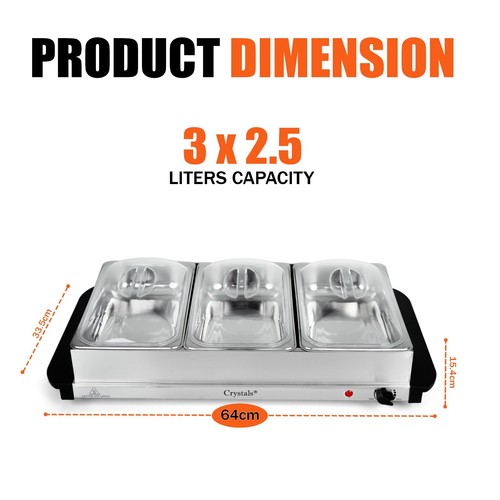 2 x Buffet Warmer 300W Food Server Hot Plate 3 Tray 2.5L Adjustable Temprature - Picture 6 of 6