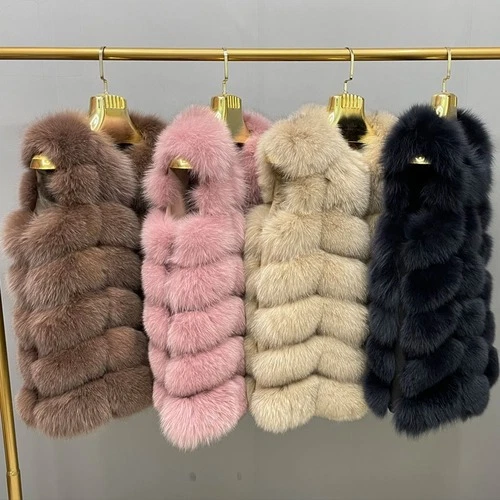 Mujeres Abrigo de Piel Real Chaleco Grueso Alta Calidad Esponjoso Cuello en O Chaqueta de Piel Talla Grande Foto 2 de 4