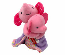 FISHER PRICE 2 in 1 Pink Elephants Lovey Cuddler Rattle Baby Plush NWOT