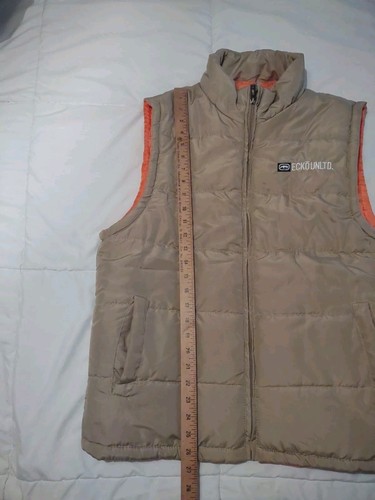 Vintage Ecko Unltd Unlimited Men's Medium Puffer Vest Tan/Orange Y2K Rhino Logo - Picture 15 of 15