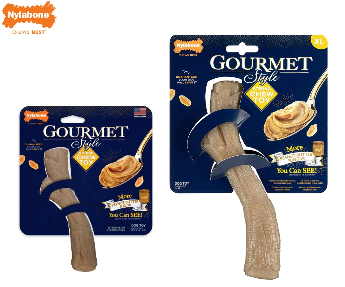 NYLABONE GOURMET STYLE STRONG NYLON CHEW TOY STICK PEANUT BUTTER