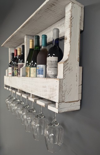Estante para 10 botellas de vino hecho por Amish - Almacenamiento de vino de montaje en pared y colgador de vidrio - Imagen 5 de 9