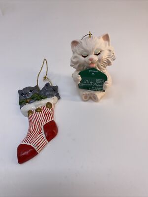 2 Cat Ornaments Hallmark To a Special Friend Merry Christmas Kitties In Stocking