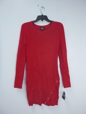 By & By Red Ribbed Sweater Dress Size XL Long Sleeve Gold Buttons