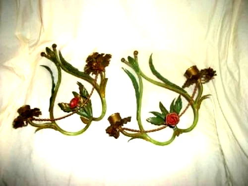 ITALIANO TOLE APLIQUES ROSAS CUERDA TORCIDA AÑOS 30 VELAS CHIPPY ORIGINALES SE PUEDEN CABLEAR Foto 3 de 4