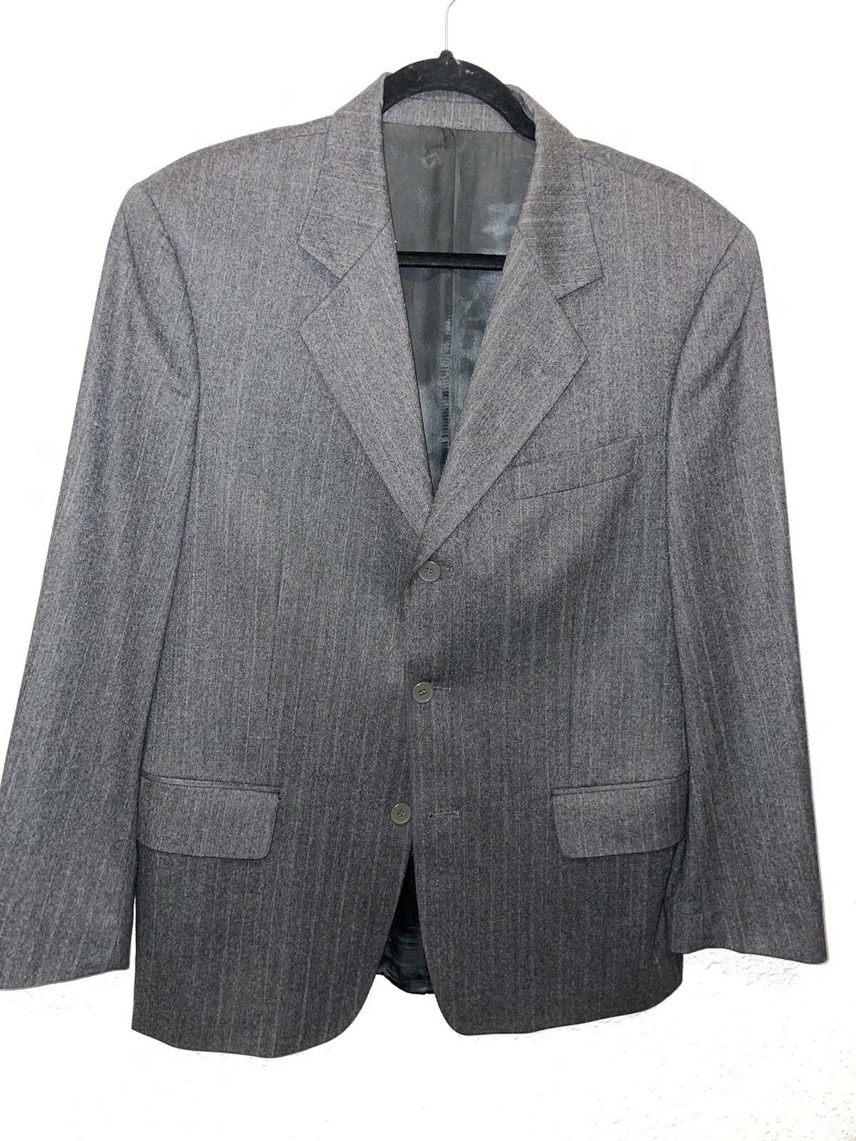 Giacca Tuta Vintage Yves Saint Laurent Grigia Gessati Super 100 Lana Tasmania