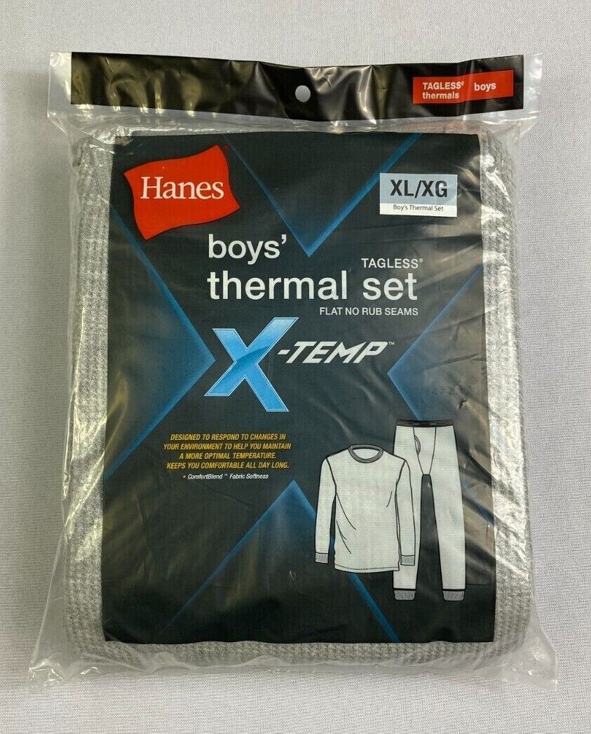 Hanes Boy's X-Temp Ultimate Thermal Underwear Preshrunk Sets Solid or  Printed 41069-Large (Heathered Grey) 