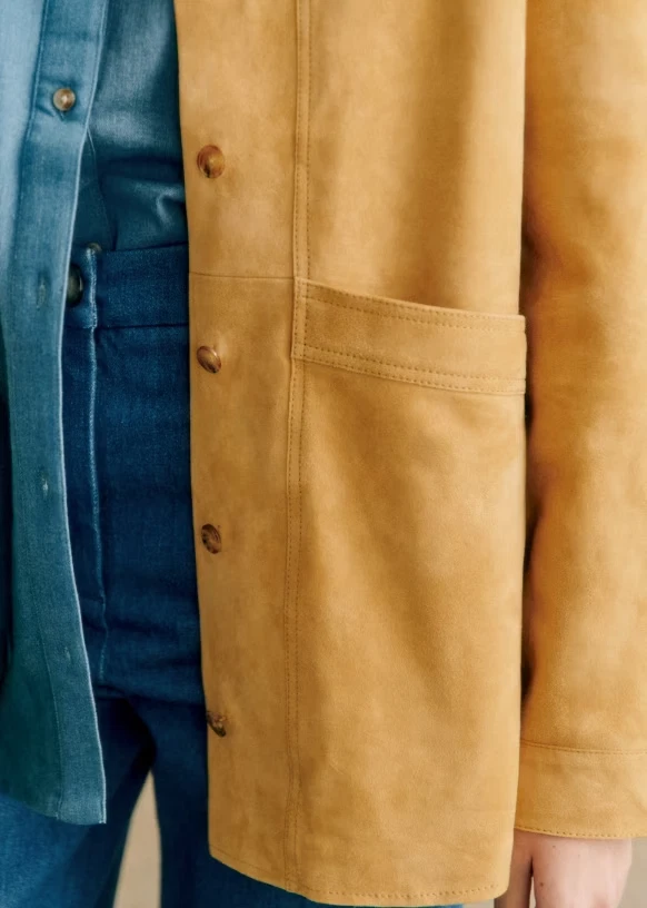 Yellow Leather Jacket Women Pure Suede Casual Size XS S M L XL XXL Custom Made - Image 4 of 4