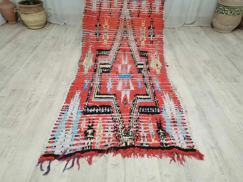 Vintage Moroccan Tribal Handmade Rug 3'4x8'9 Geometric Berber Orange Wool Rug - Image 3 of 4