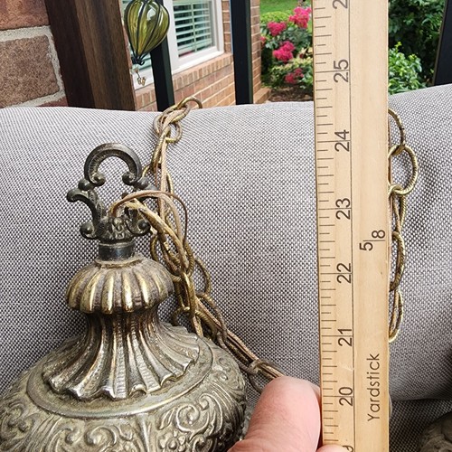 Vtg Hollywood Regency Hanging Swag Pendulum Lamp Double light Fixture - Picture 6 of 24