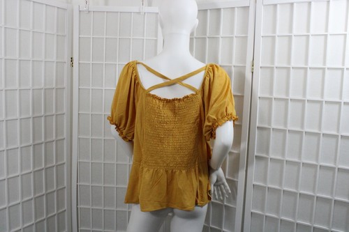 Women's Sz 2X Love + Joy by FCT Yellow Flutter Sleeve Square Neck Cross Back Top - Picture 3 of 10