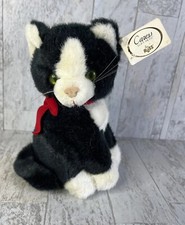 Russ Berrie Tuxedo Cat Sasha Black And White 10  Red Bow Plush Stuffed Animal