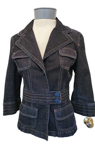 Ann Taylor Size 12 Blue Denim Zipper/Button Collard Zip Pockets