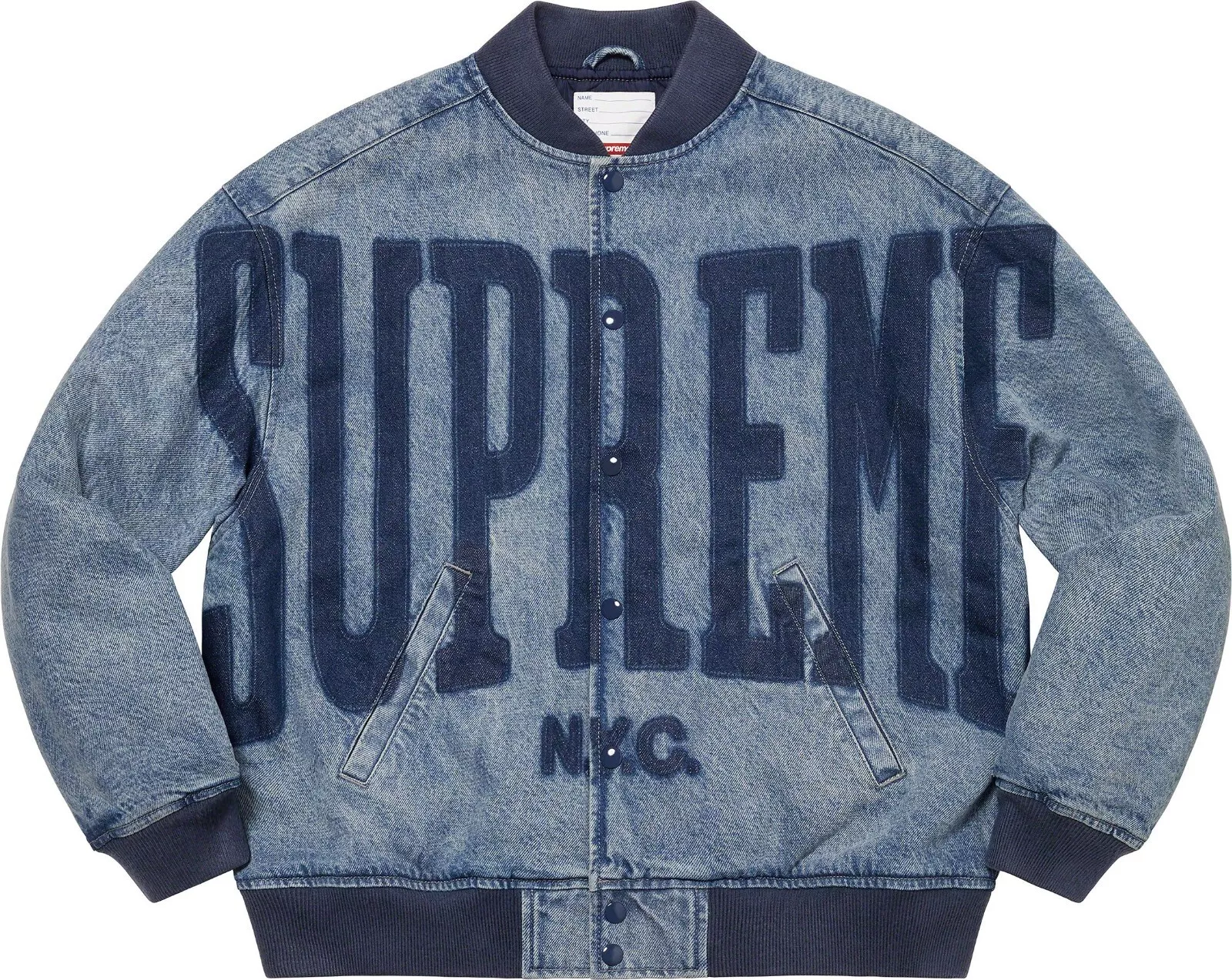 Supreme Washed Knockout Denim Varsity Jacket Homme Luxe Designer NEUF