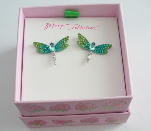 Nachlass Betsey Johnson neu im Karton Frühling Drachenfliege Ohrstecker grün pave WOW - Bild 8 von 15