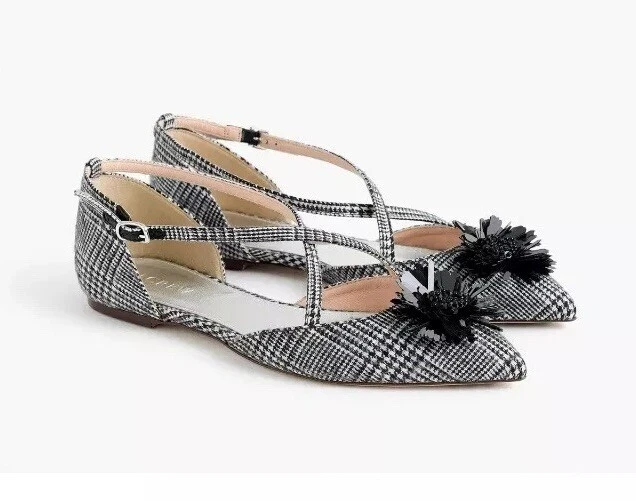 J.Crew Size 6 Sadie Audrey Plaid Criss Cross Embellished Flats