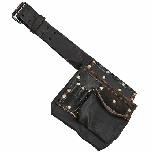 Tool Belt Oil Tanned Leather Pouch Multi Pocket Carpenter Builder Construction - Picture 5 of 8