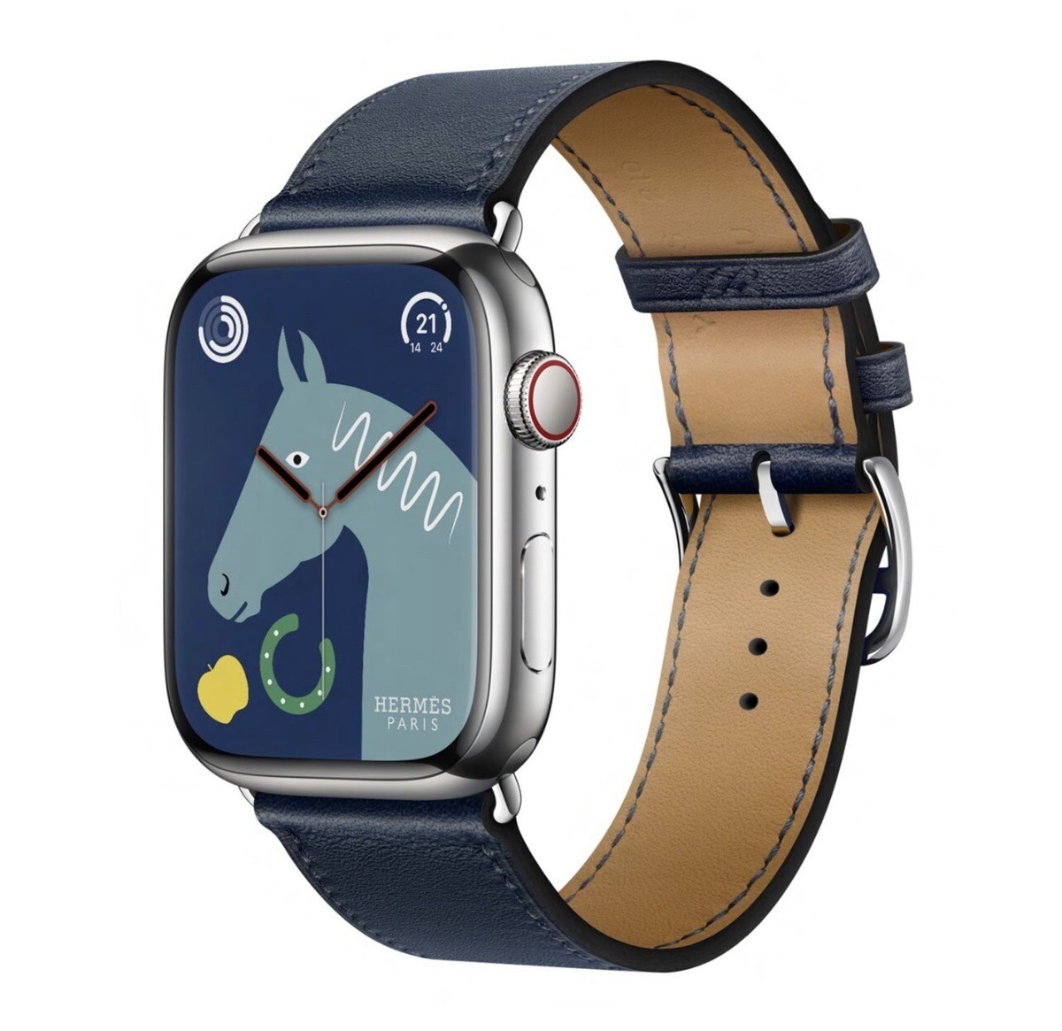 Genuine Apple Watch Hermes NAVY Single Tour Leather Band 49mm 46mm