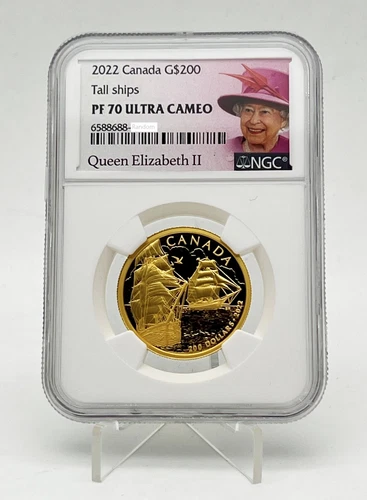 Canada 2022 Gold $200 TALL SHIPS BRIGANTINE 1/2 oz Pure Gold Coin NGC PF70